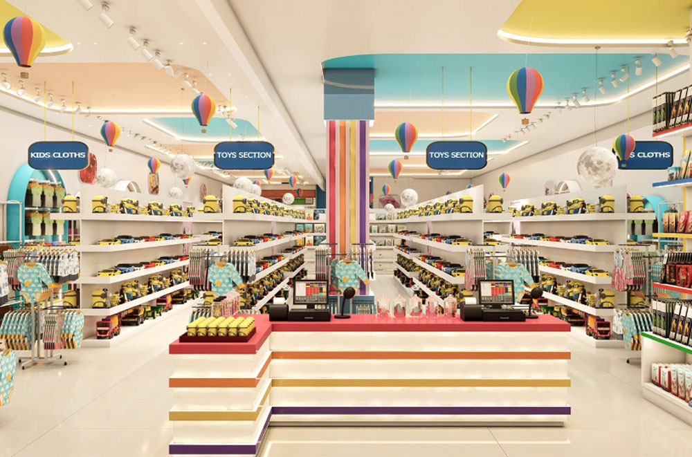 Checkout zone with impulse items like accessories displayed at children's eye level