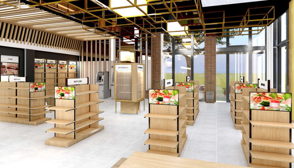 LED lighting installed under retail shelves to enhance product visibility.