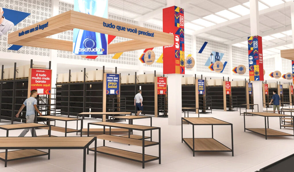 Modular retail fixtures with adjustable shelving for flexible store layout changes.