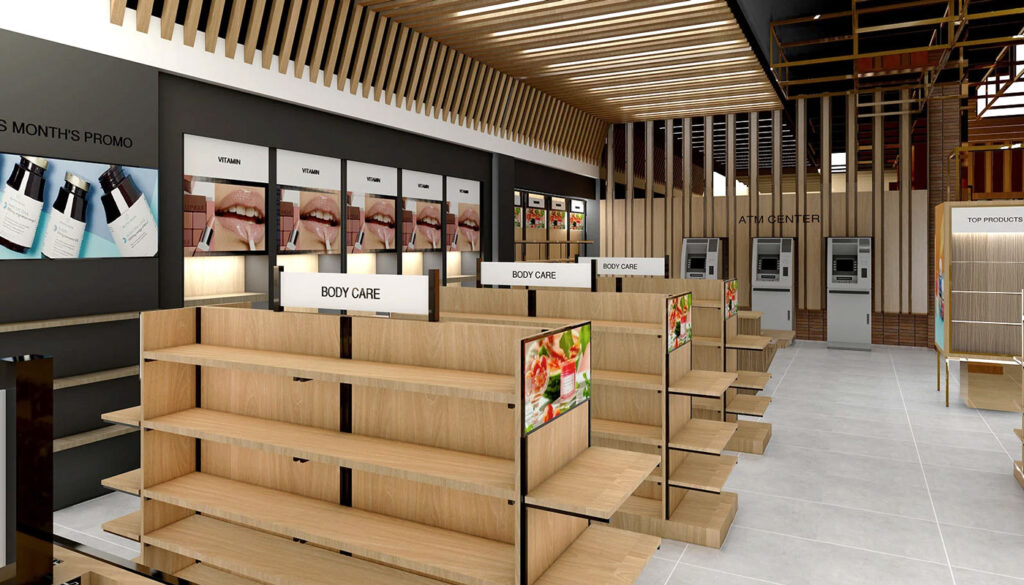 A promotional endcap display highlighting featured products in a retail store.