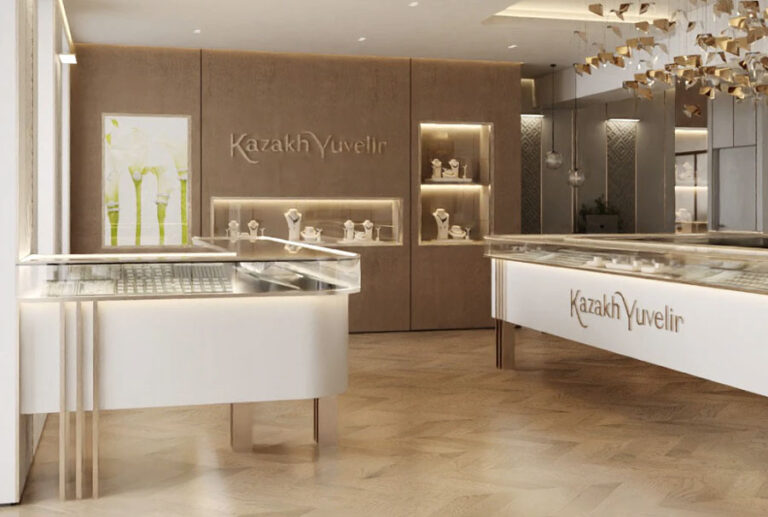 Digital innovation in jewelry retail — customer using tablet-based virtual try-on in a modern jewelry store