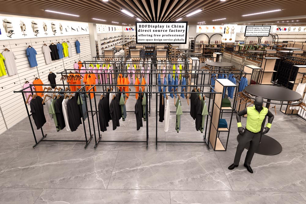 Smooth shopping aisle design for comfortable casual clothing store shopping experience