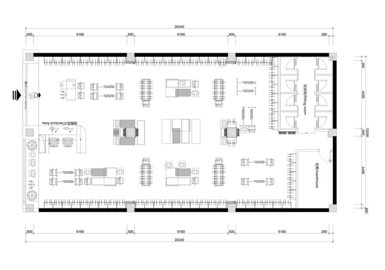Retail clothing store floor plan drawing with free 3D effect design support