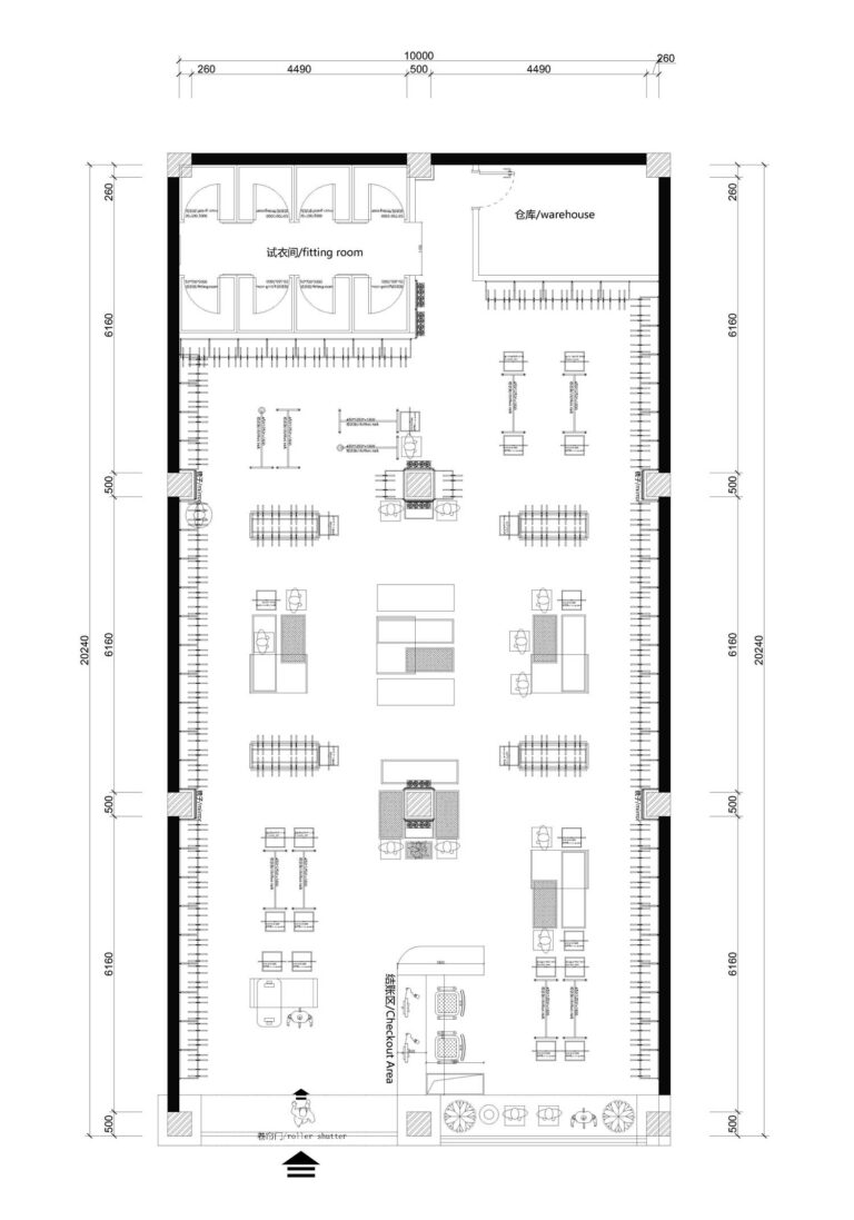 Modern clothing store wall display with custom metal and wood retail display shelves