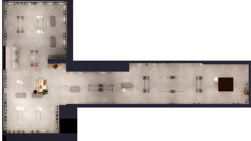 Fashion clothing store floor plan drawing with free 3D effect design support
