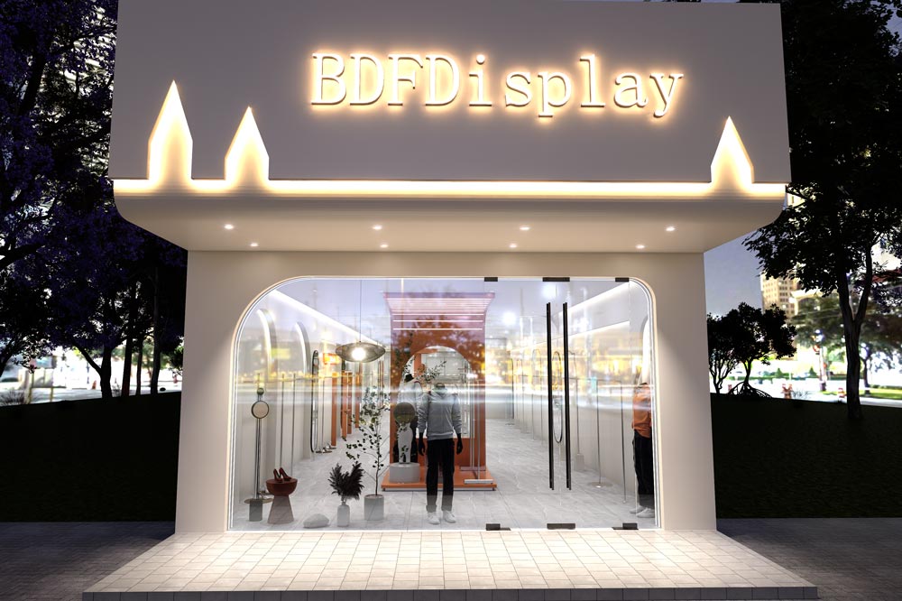 Modern fashion apparel store front facade with glass window and brand signage