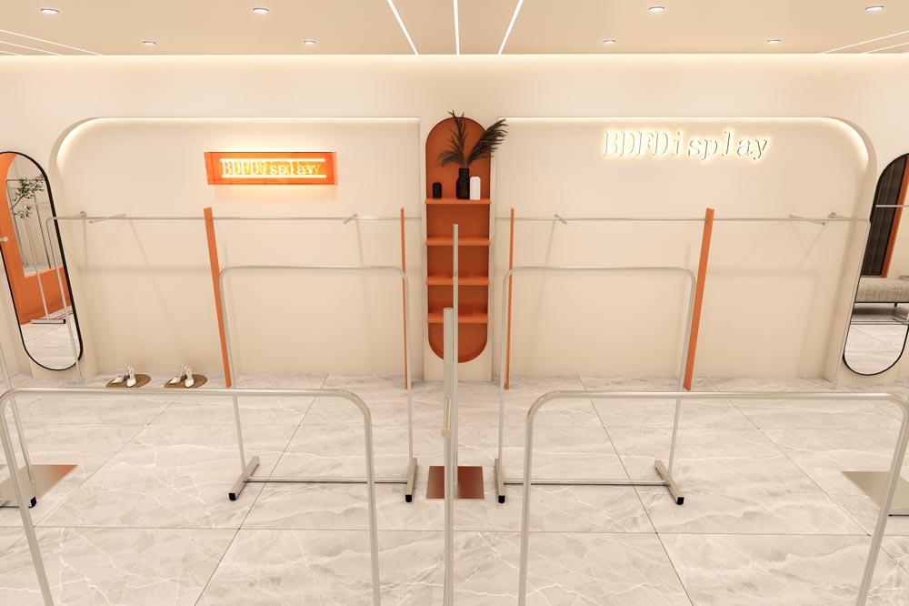 Clothing store wall display system with slatwall panels and hanging fixtures