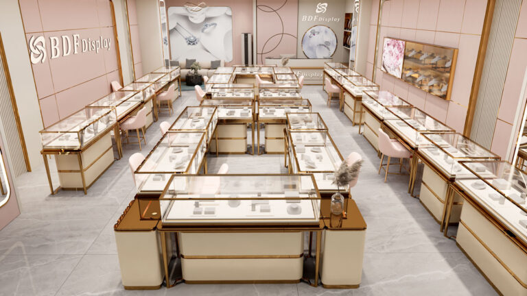 Custom full shop fitting effect for modern luxury jewelry boutique