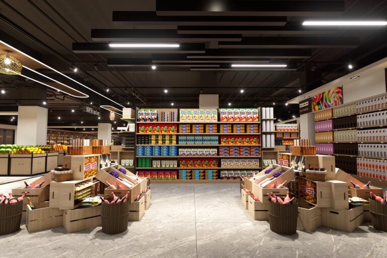 General merchandise display layout for full-category lifestyle supermarket