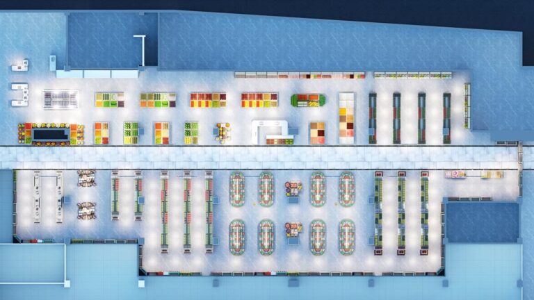 3D top view of 1500㎡ large lifestyle grocery store full layout design