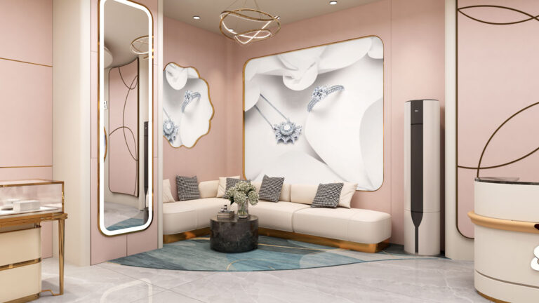 Professional watch display zone with LED lighting cabinets in jewelry store