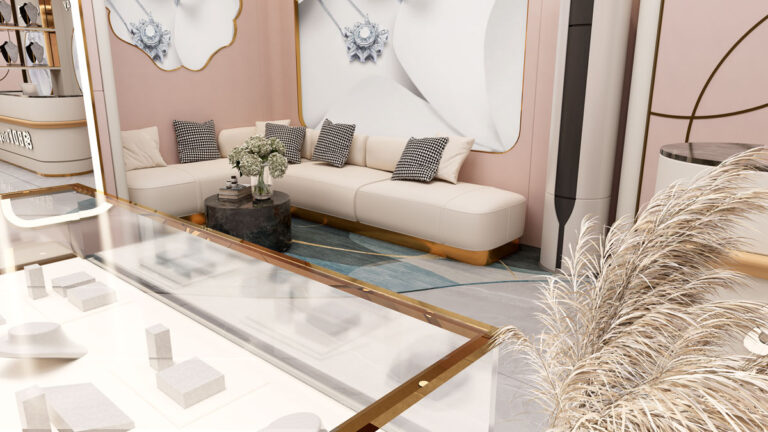 Central island display counter for high-end jewelry and watch retail