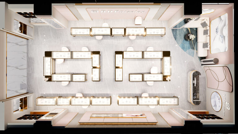 Custom jewelry store floor plan with 3D layout solution for luxury boutique