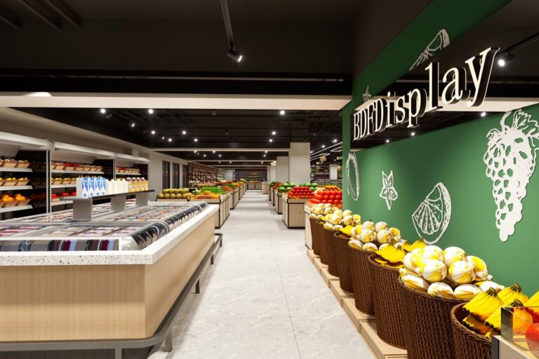 Wide pedestrian aisle layout for 1500㎡ large grocery supermarket