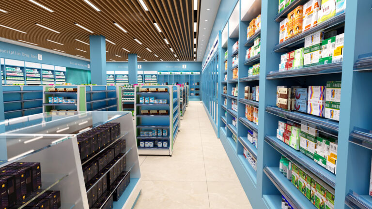 Professional pharmacy prescription counter area design for medical service
