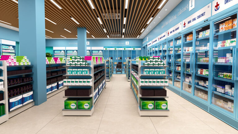 Transparent glass display cabinet for pharmacy high-end healthcare products