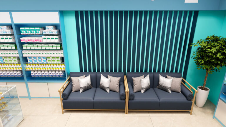 Special display area for healthcare supplements and vitamin products in pharmacy