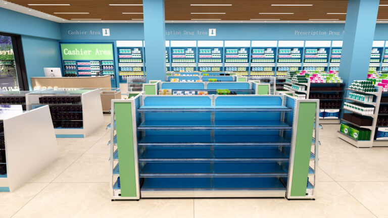 Smooth shopping aisle design for comfortable pharmacy shopping experience