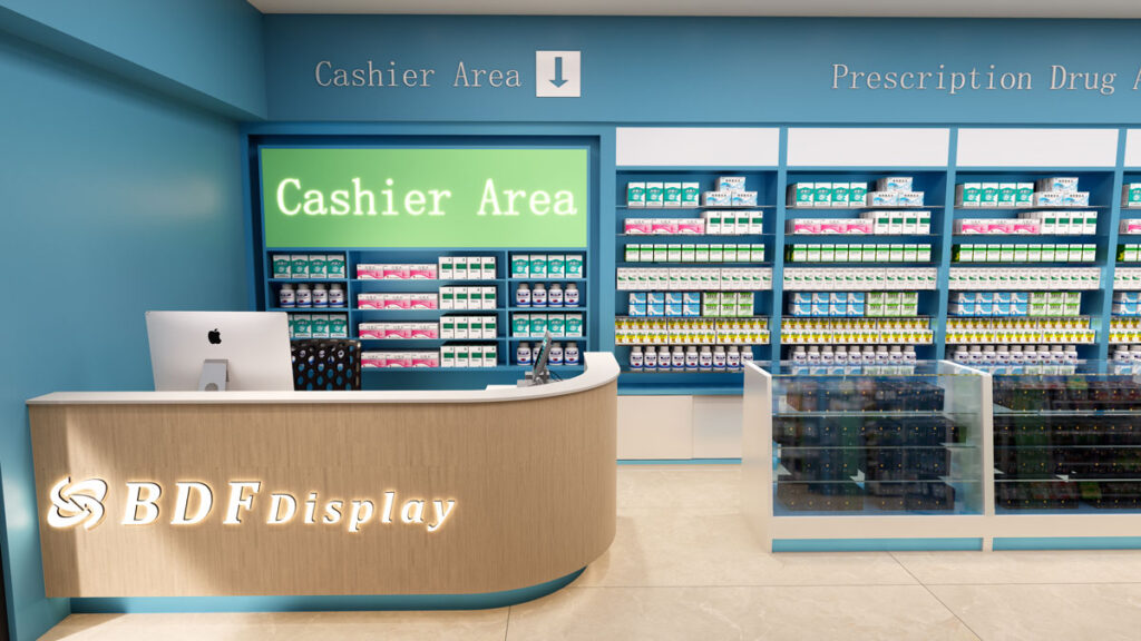 Detailed view of professional pharmacy service and consultation counter