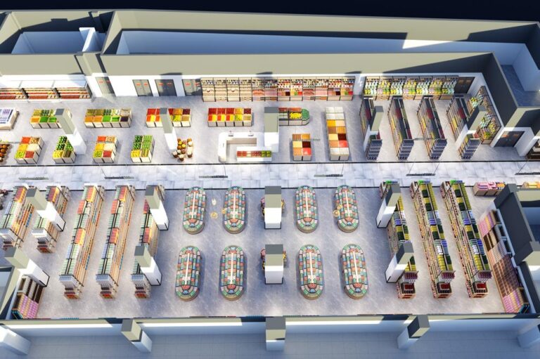 Household goods and daily hardware display zone in large supermarket