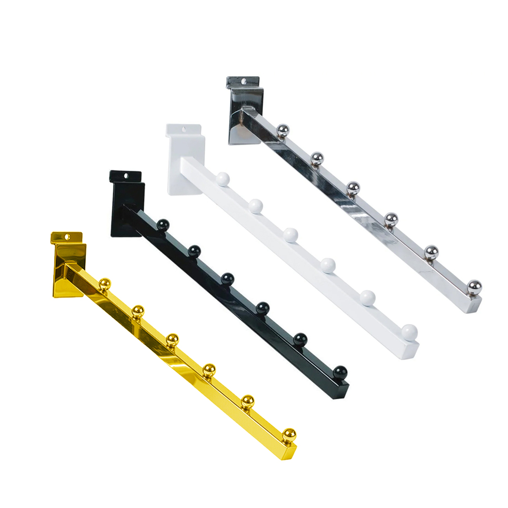 Wholesale 6 ball waterfall hooks for slatwall in chrome black white and gold finishes