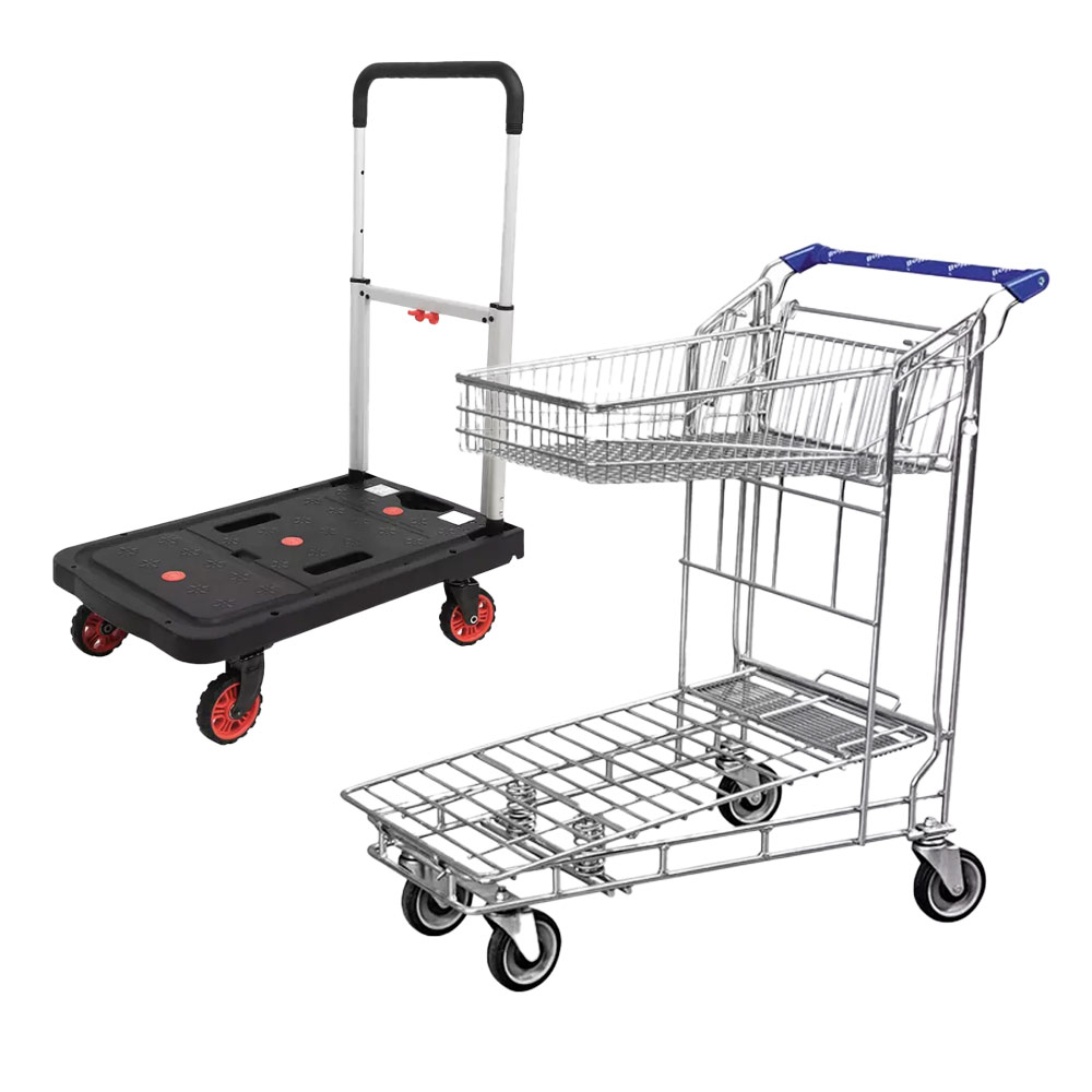 Foldable zinc-plated wire roll container trolley for retail logistics