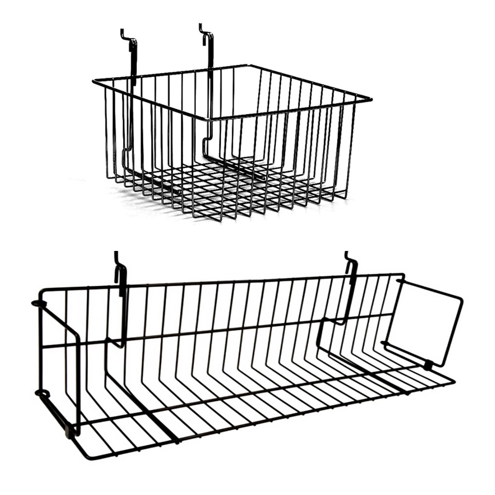 Multi-use gridwall all purpose baskets for retail gridwall storage and display systems