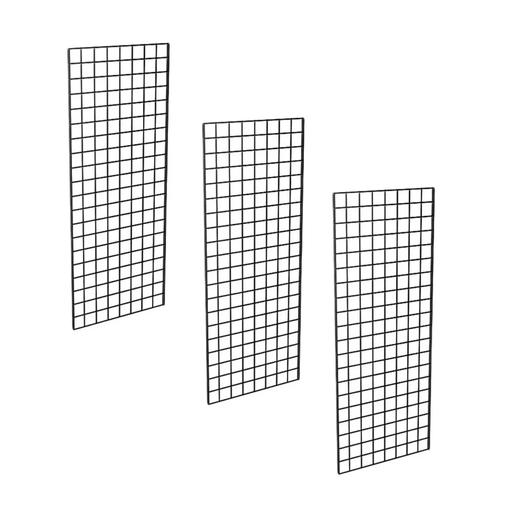 Wholesale gridwall display panels, heavy-duty wire grid fixtures with multiple sizes and finishes for retail store wall and floor merchandising systems