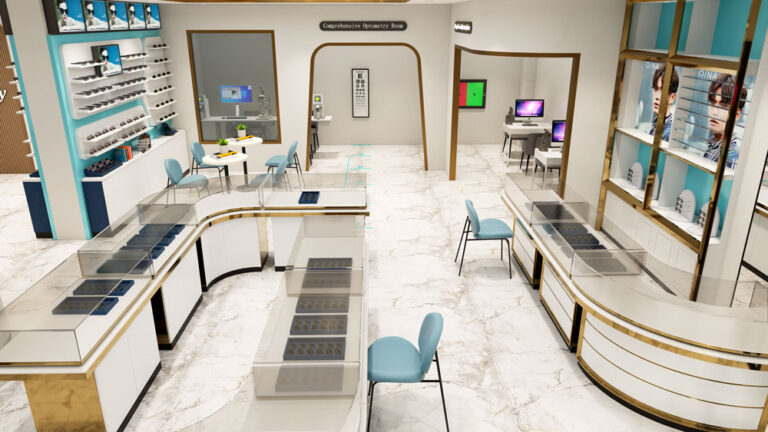 Professional optometry service room in optical retail store