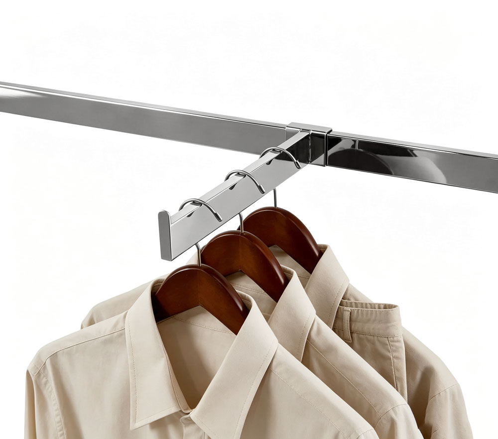 Heavy-duty saddle-mount waterfall faceouts, straight hooks, and retail display accessories for crossbar attachments.
