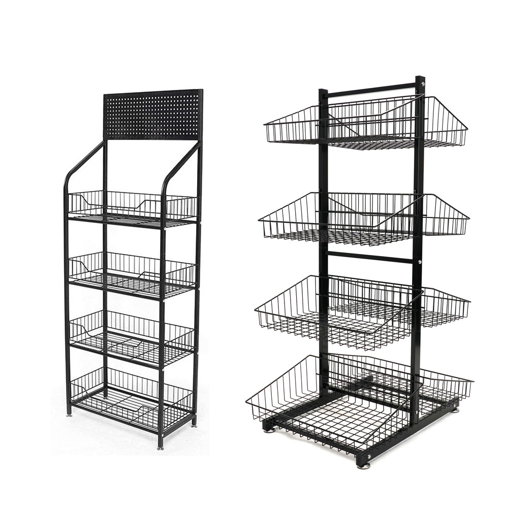 Wholesale retail display systems including heavy-duty freestanding floor units and wall outriggers for boutiques.