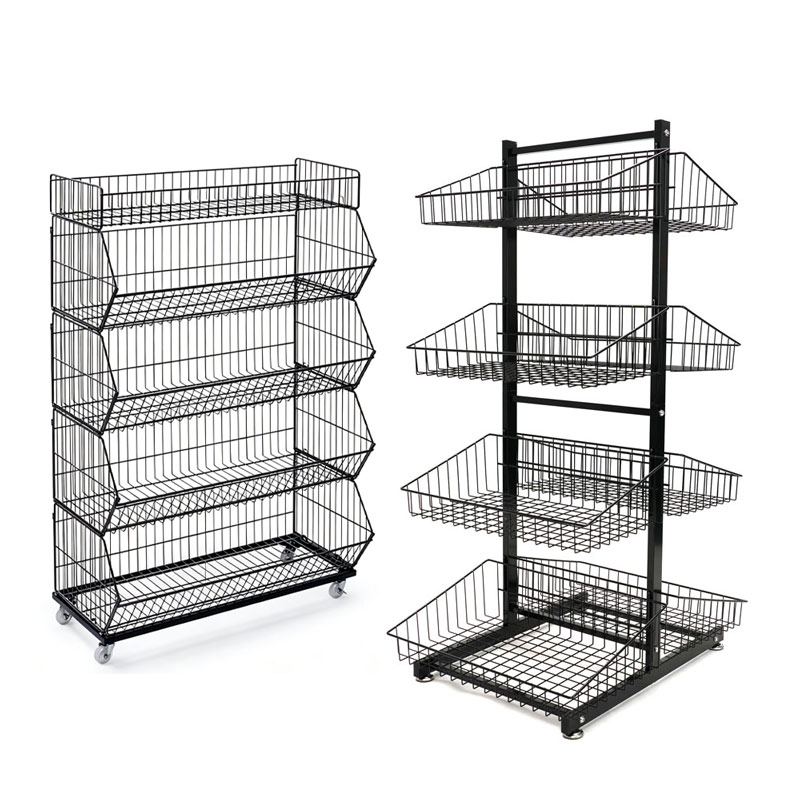 Mobile wire mesh retail dump bin and round dumping basket for promotional sales