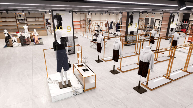 High-capacity double-rail rose gold clothing hangers on white bases for women's dresses and coats.
