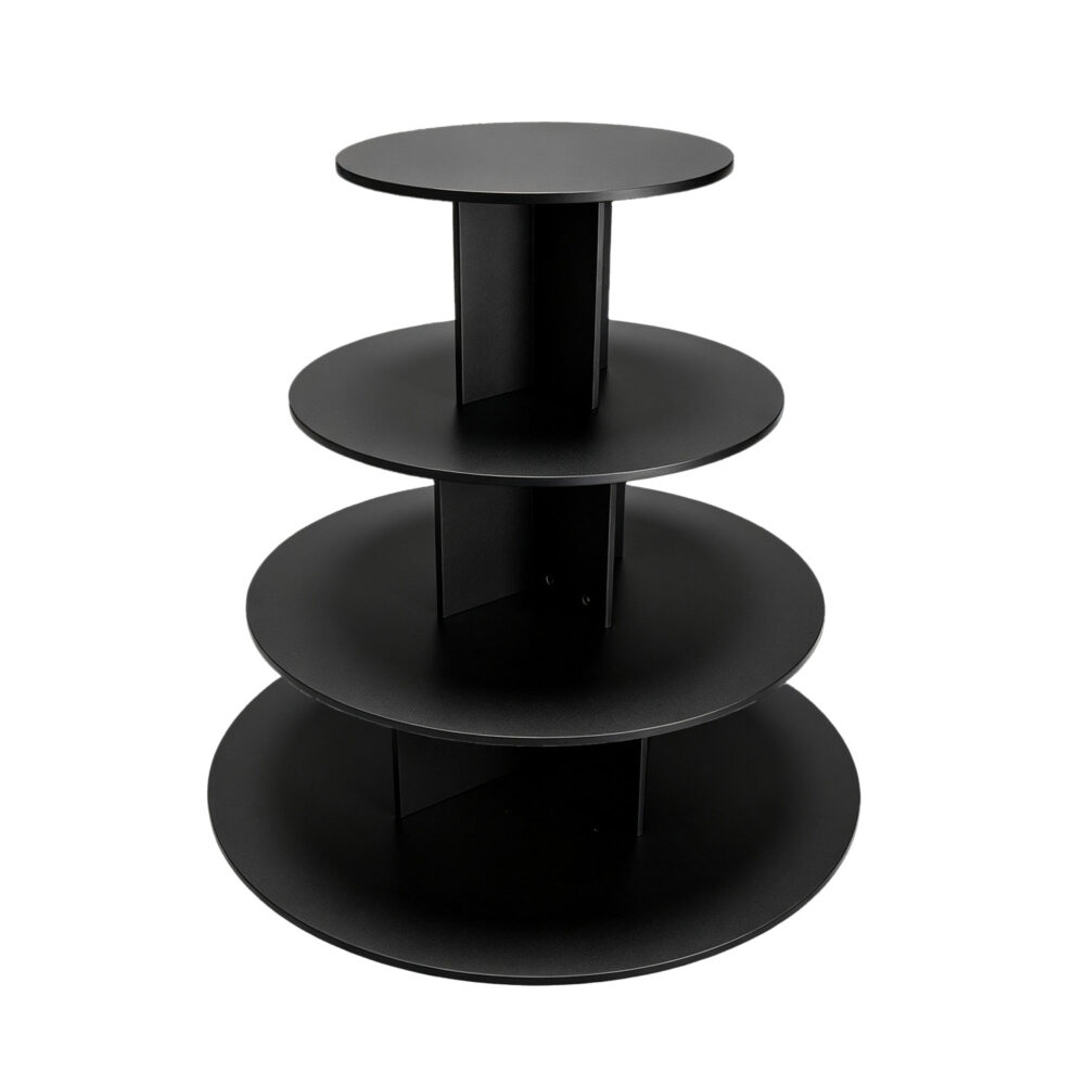 Matte black 4-tier round wooden retail display stand - BHM-003