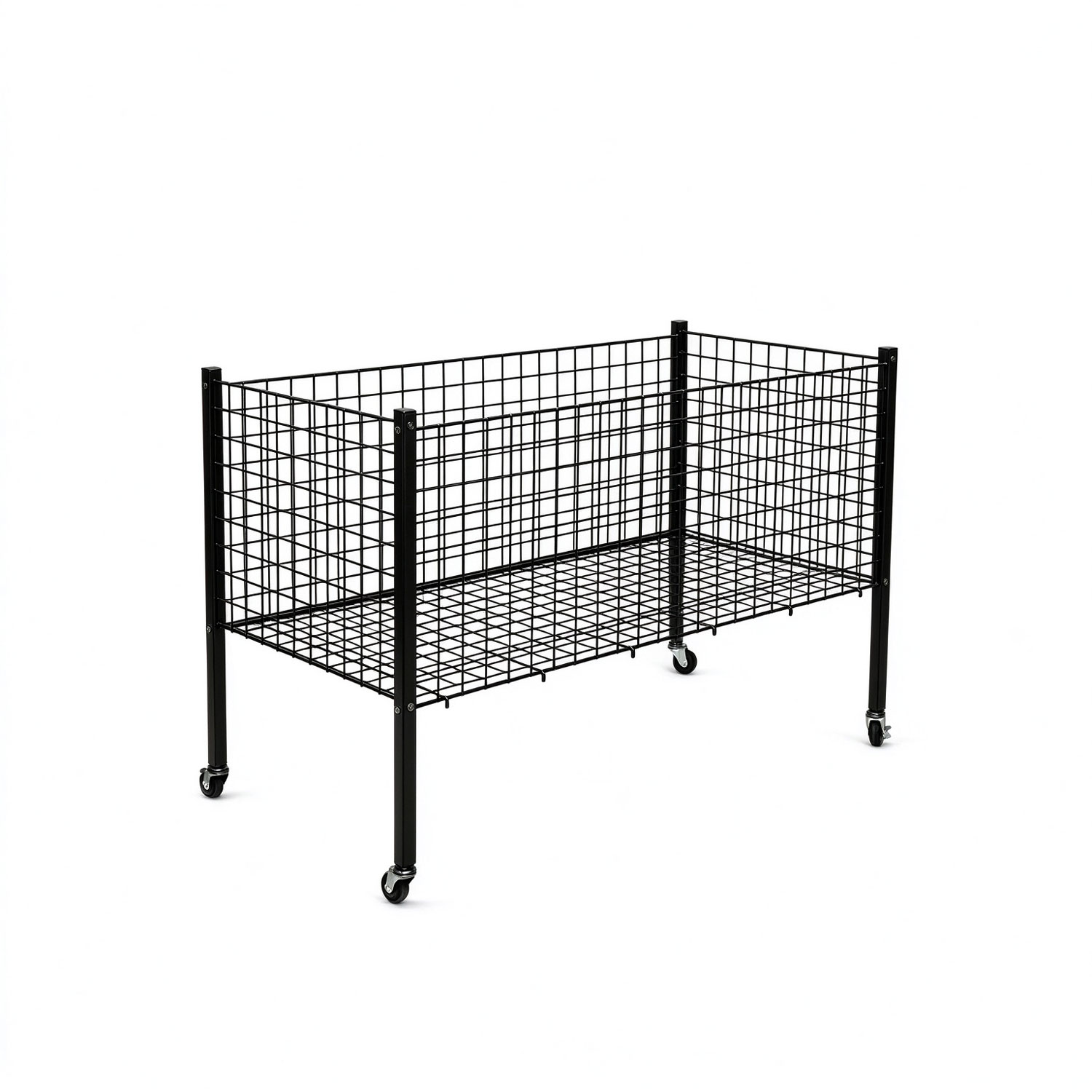 Commercial black mobile wire mesh dump bin basket with square tube frame for retail wholesale - BW-017W