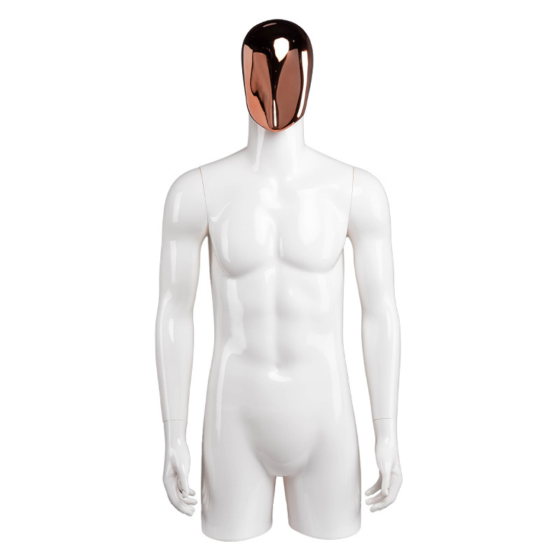 Commercial glossy white half-body male mannequin with electroplated face mask manufacturer direct - QMH-1