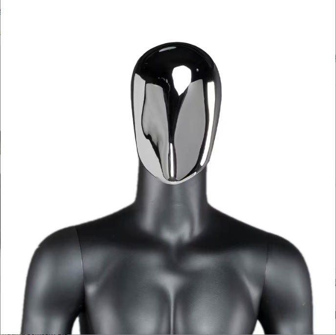 Metallic gold electroplated chrome face plate on commercial male retail display mannequin torso