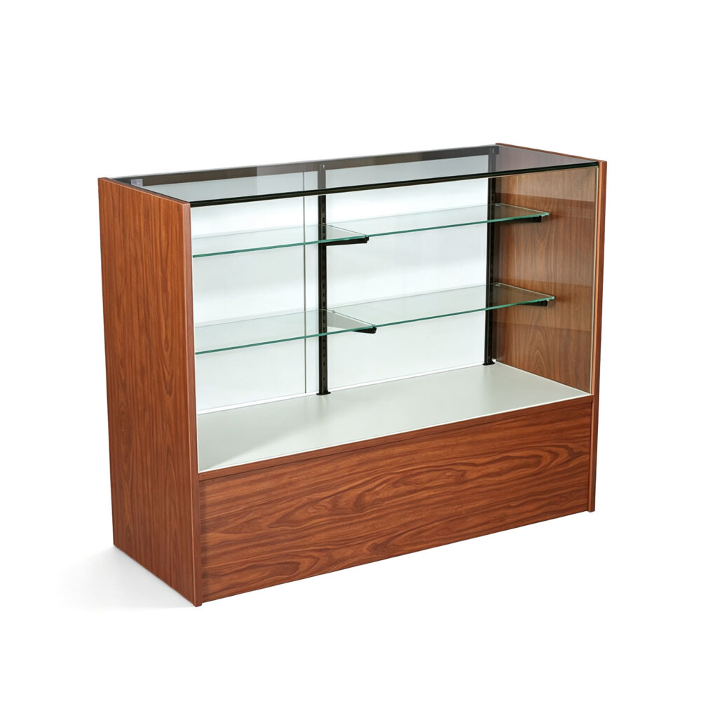 Dark walnut 48-inch retail display showcase counter with tempered glass top - SC148 BDF Display