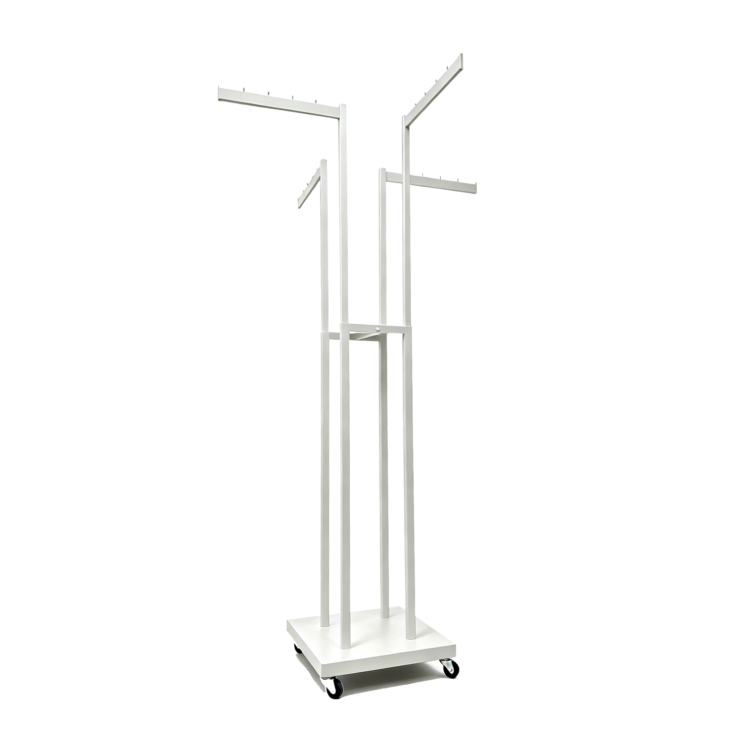 Matte white 4-way adjustable slanted arm clothing display rack with heavy base - BH-031