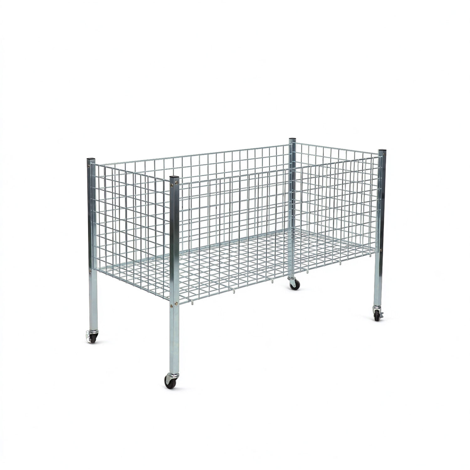Industrial zinc-plated silver mobile wire dump basket with adjustable base and wheels - BW-017W