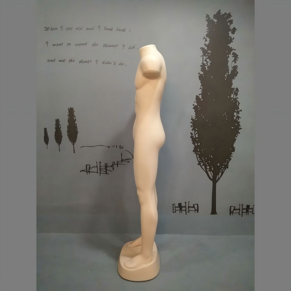 Full body plastic male mannequin side profile view with athletic contour SKU BP-1