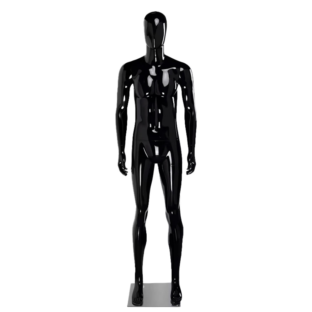 Glossy black full body male mannequin upright standing straight pose SKU E02