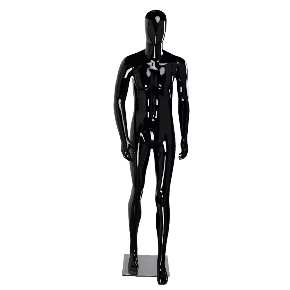 Glossy black full body male mannequin dynamic step pose SKU E03