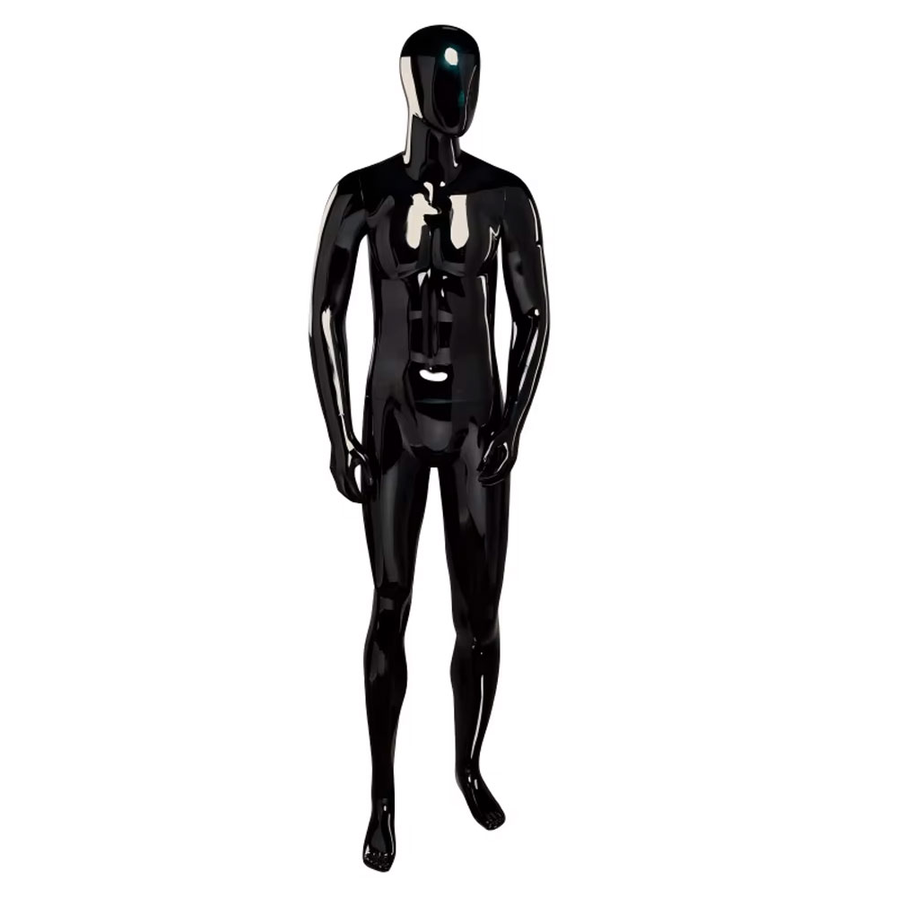 Glossy black full body male mannequin walking stride pose SKU E01