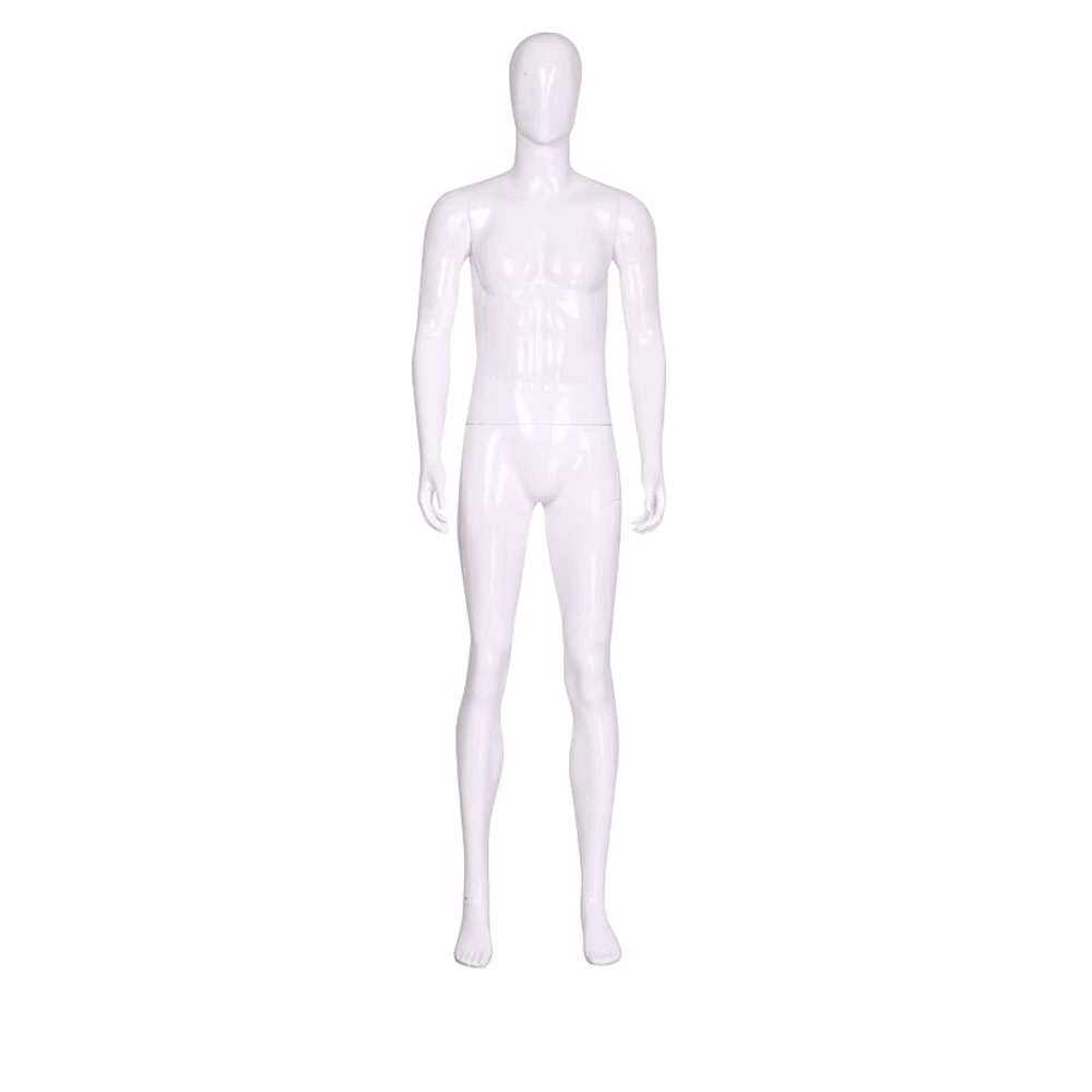 Glossy white full body male mannequin upright standing straight pose SKU E02