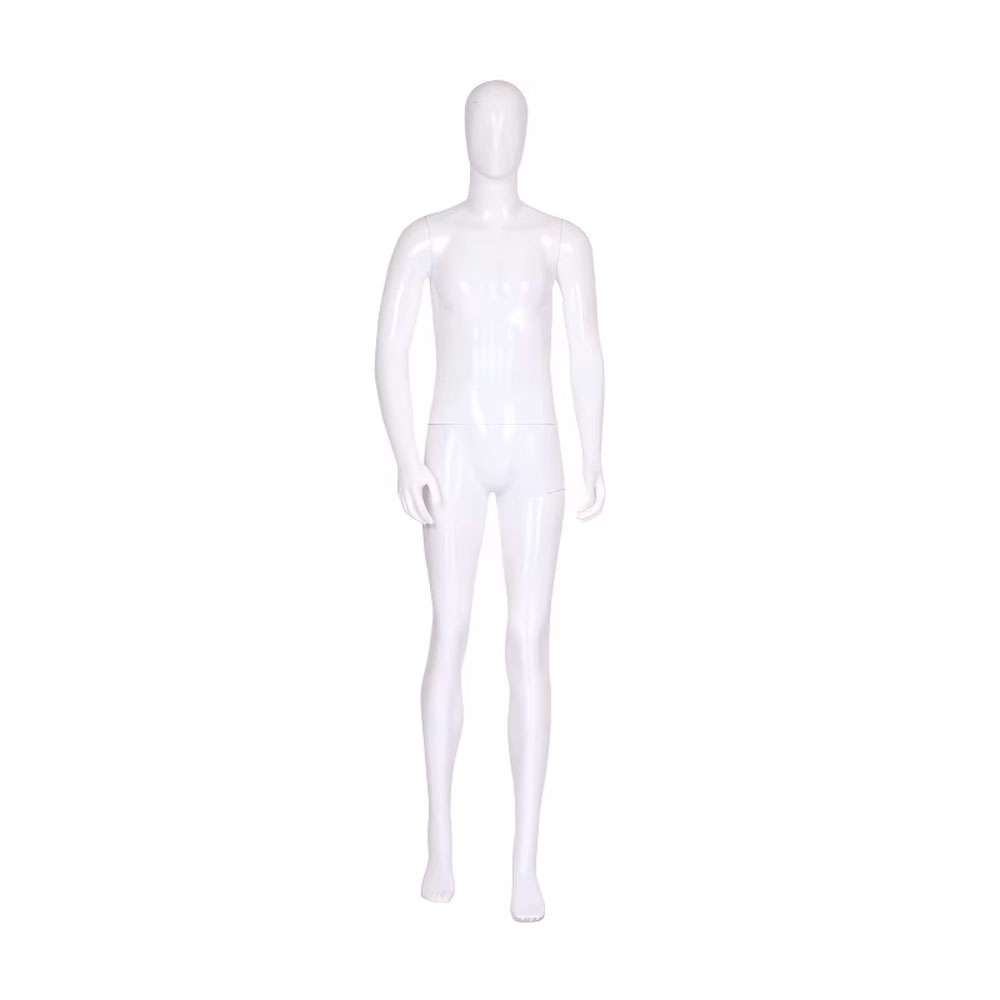 Glossy white full body male mannequin dynamic step pose SKU E03
