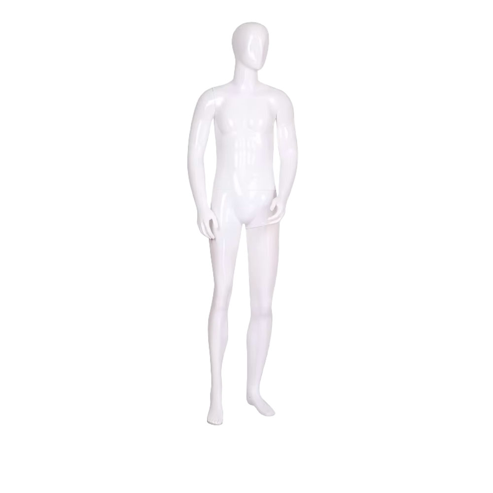 Glossy white full body male mannequin walking stride pose SKU E01