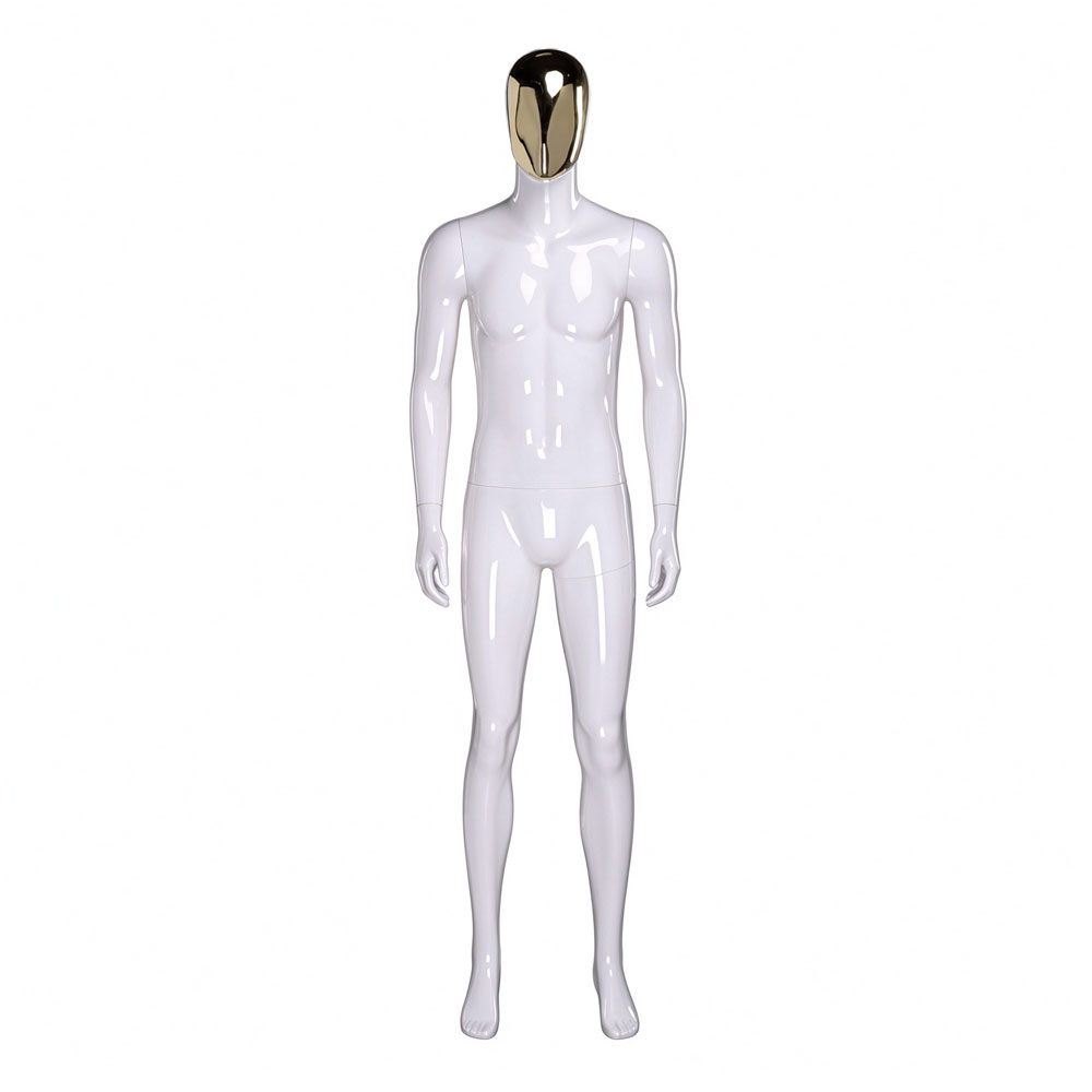 Glossy white male mannequin side turn stance gold chrome egghead QE02 W