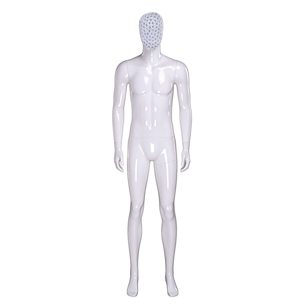 Glossy white male mannequin side turn purple blue honeycomb mesh QE02 W