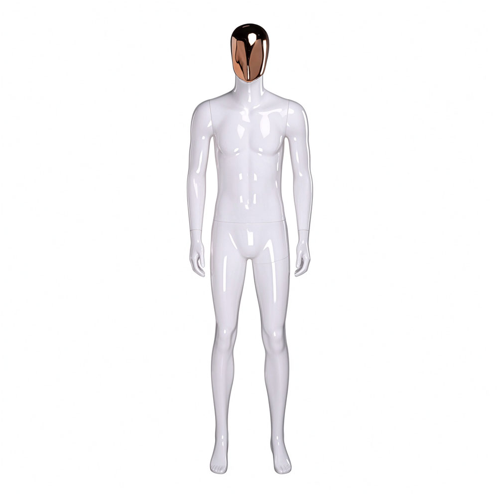 Glossy white male mannequin side turn stance rose gold egghead QE02 W